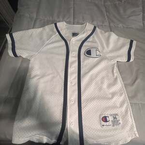 Champion White Mesh Button-Up Baseball Jersey